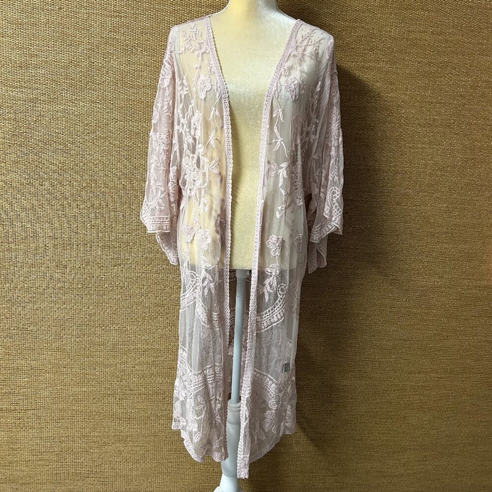 POL Lace Kimono Cardigan Womens S/M Pink